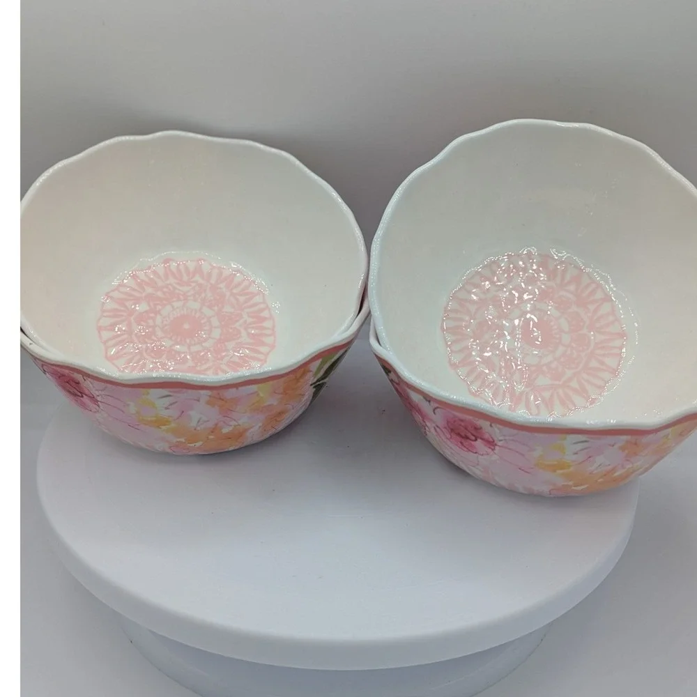 Coventry Melamine Bowls Set/4‎ Pink Floral Watercolor Shatter Resistant BPA Free